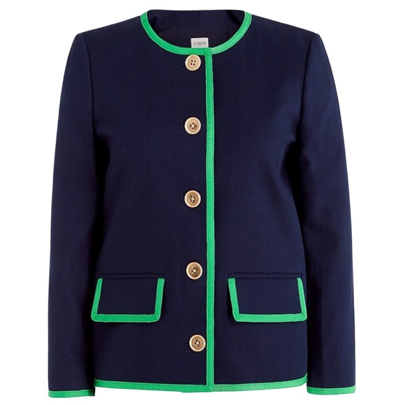 NWT J. Crew Navy Tipped Lady Jacket in Basketweave - Picture 2 of 6